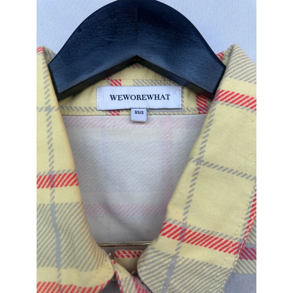 WeWoreWhat Plaid Cropped Jacket XS Yellow Red Cotton Shacket Utility Style - Picture 2 of 13